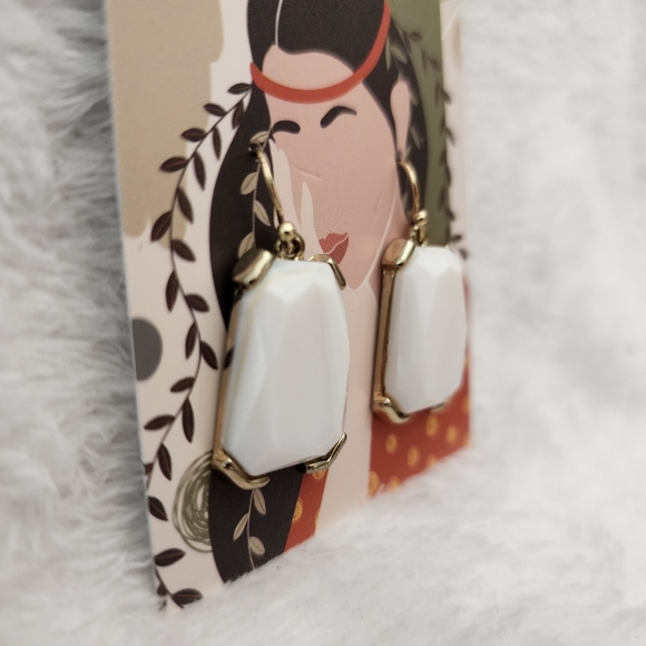 White Multi-Faceted Stone Earrings - Picture 3 of 6